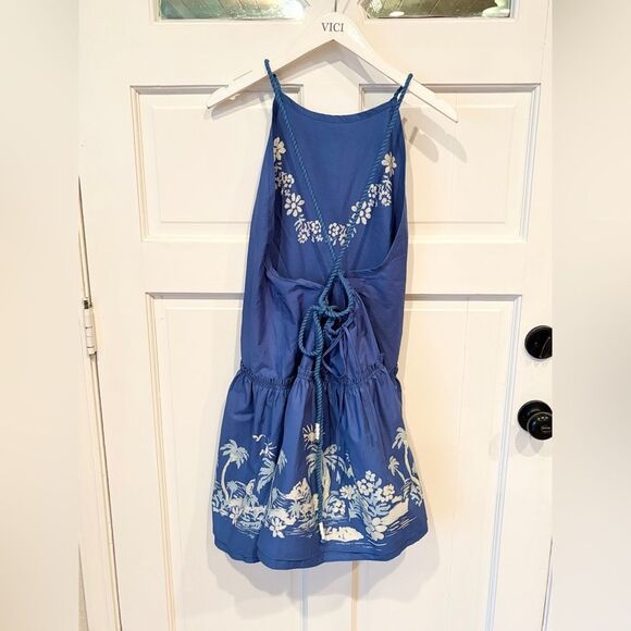 Nwt Free People Deserted Island Mini Dress Blue Floral Halter Rope - Picture 3 of 7